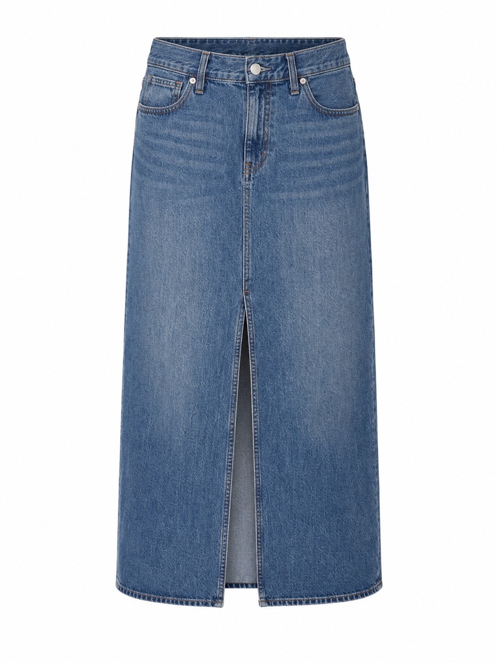 Madewell Mid-Rise Maxi Denim Skirt with Front Slit in Pratt Wash Size 32